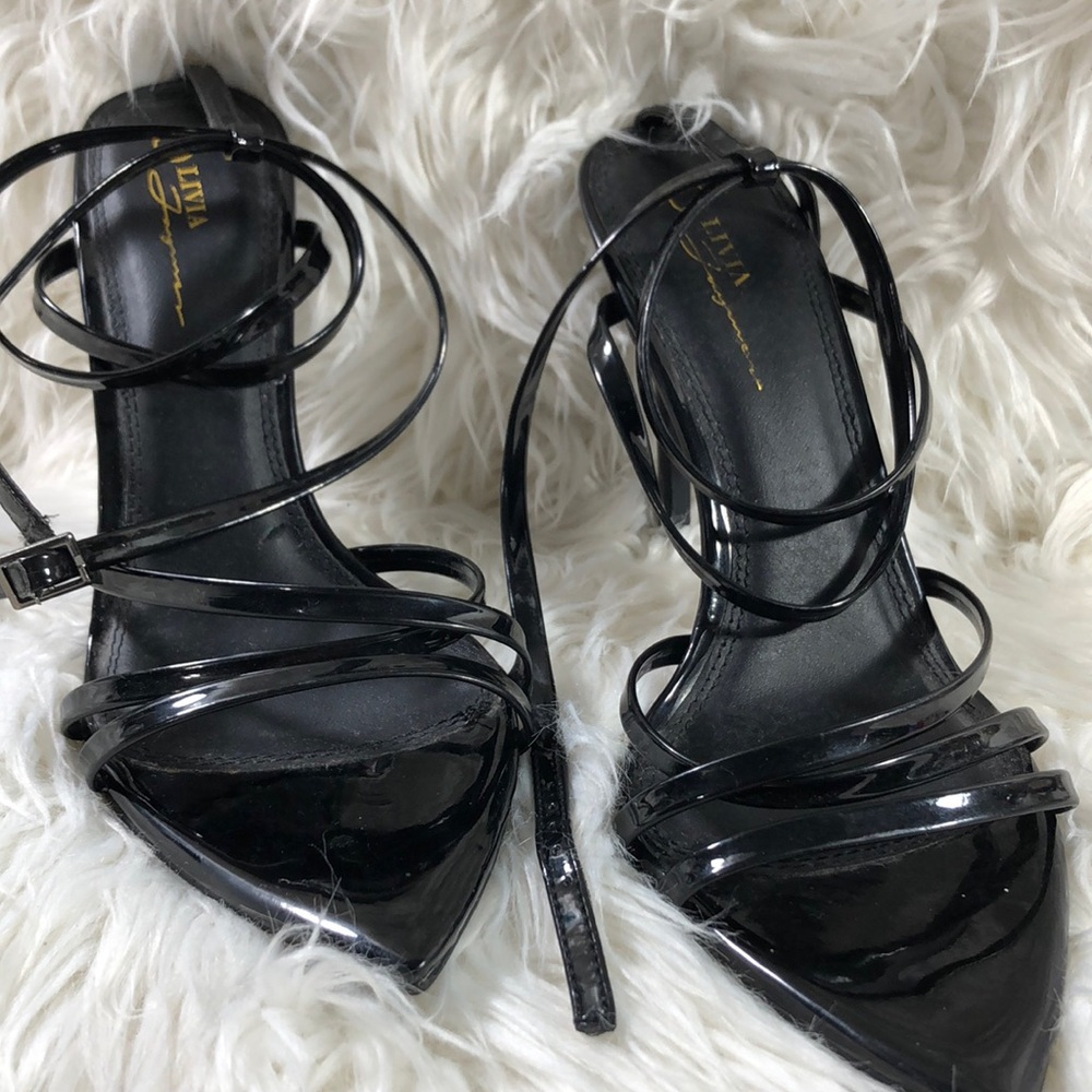 Olivia women black sandal heel straps sz 9